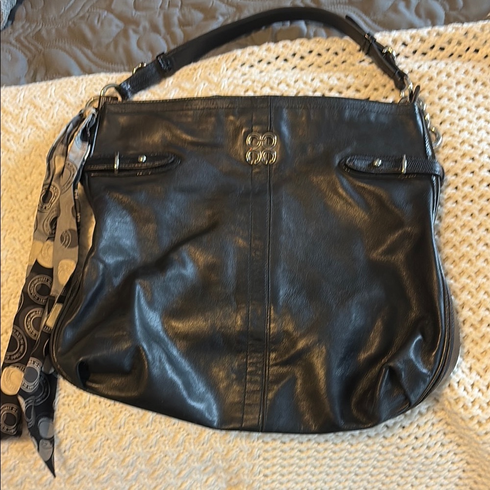 Coach Black Leather Shoulder Bag with Gold Hardware
